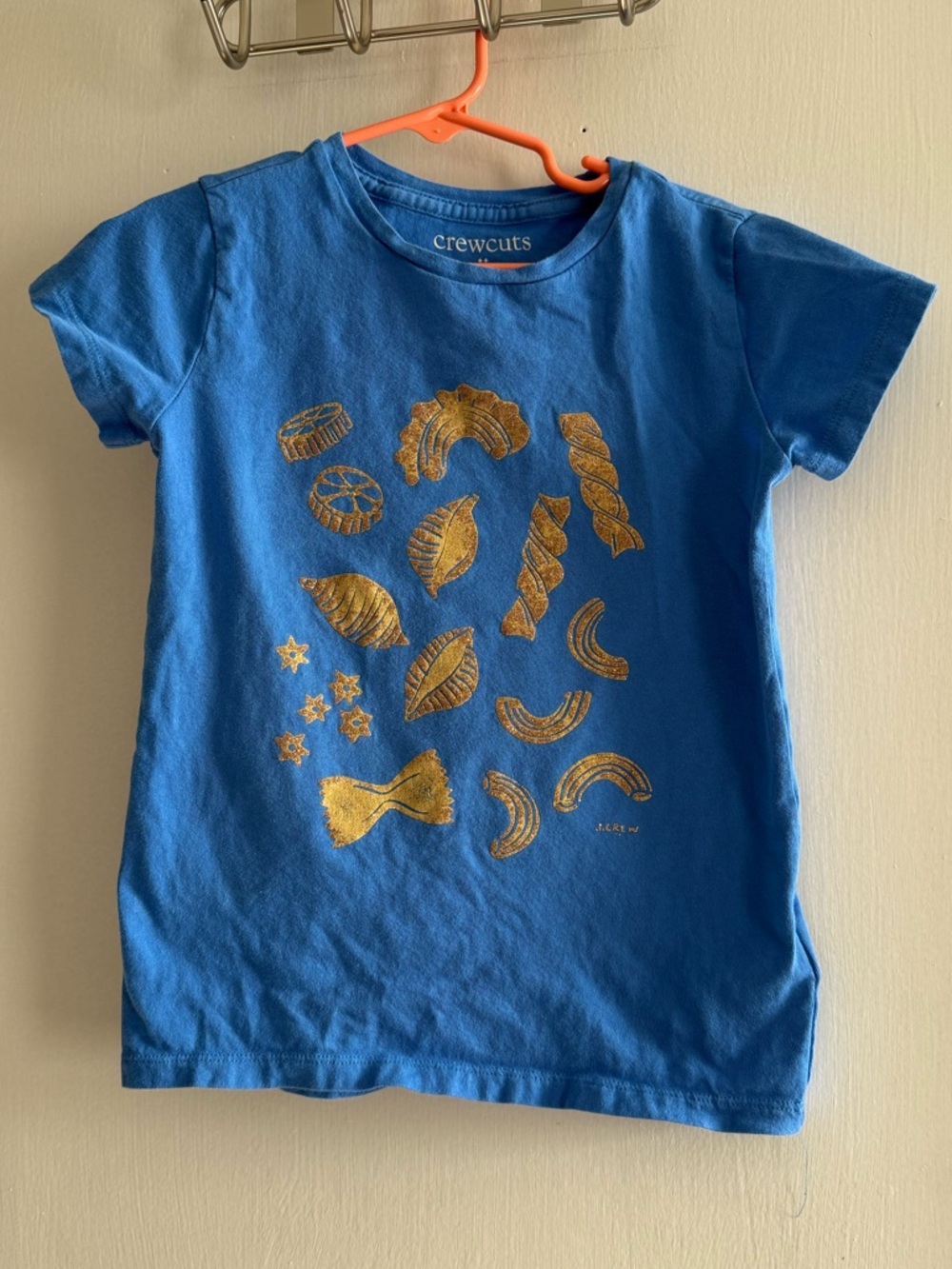 Crewcuts Blue Short-Sleeve Tee with Gold Pasta Motif Girls Size S